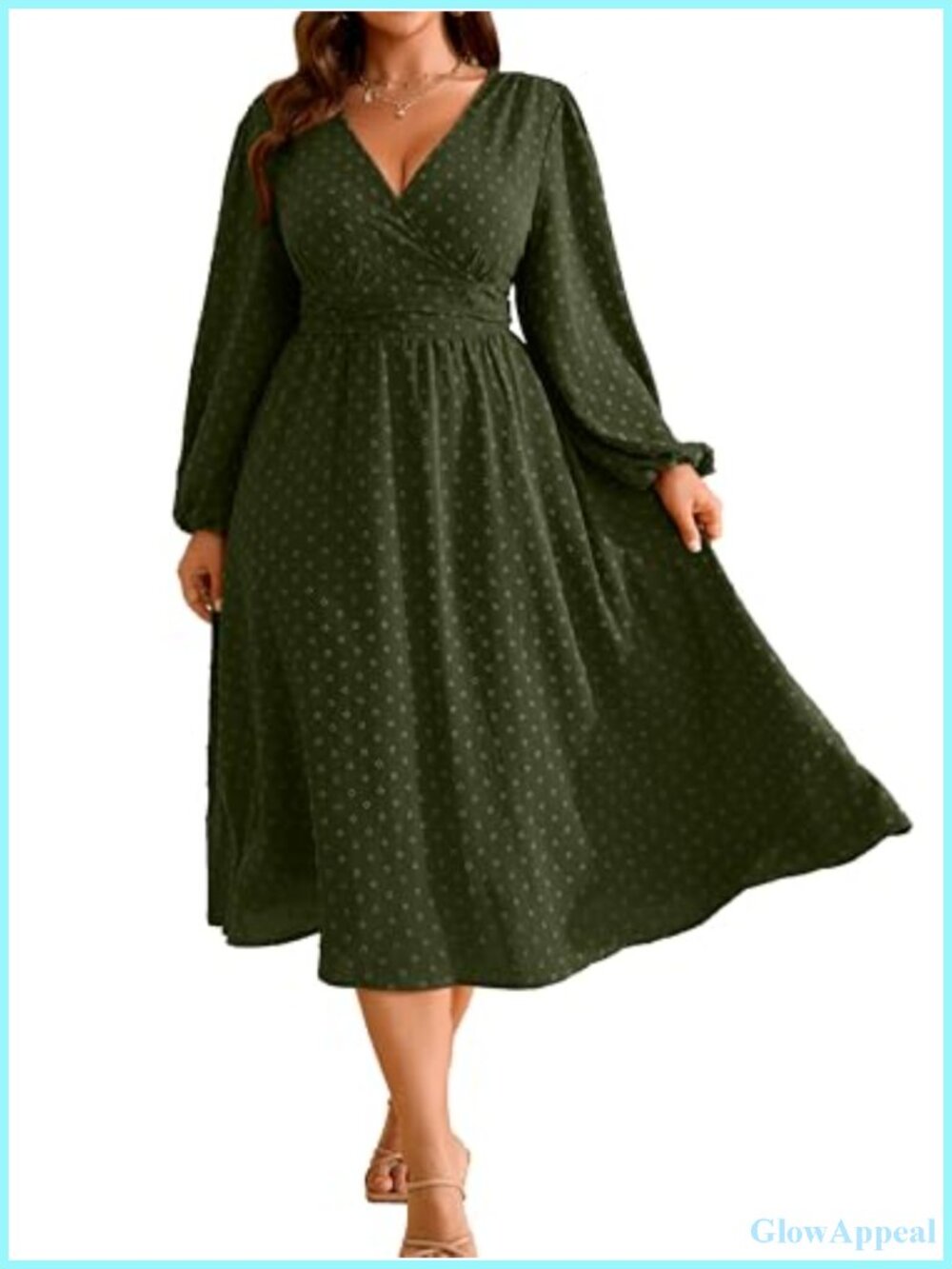 Plus Size Swiss Dot Maxi Dress Wrap V-Neck Long Sleeve Fall Wedding Guest